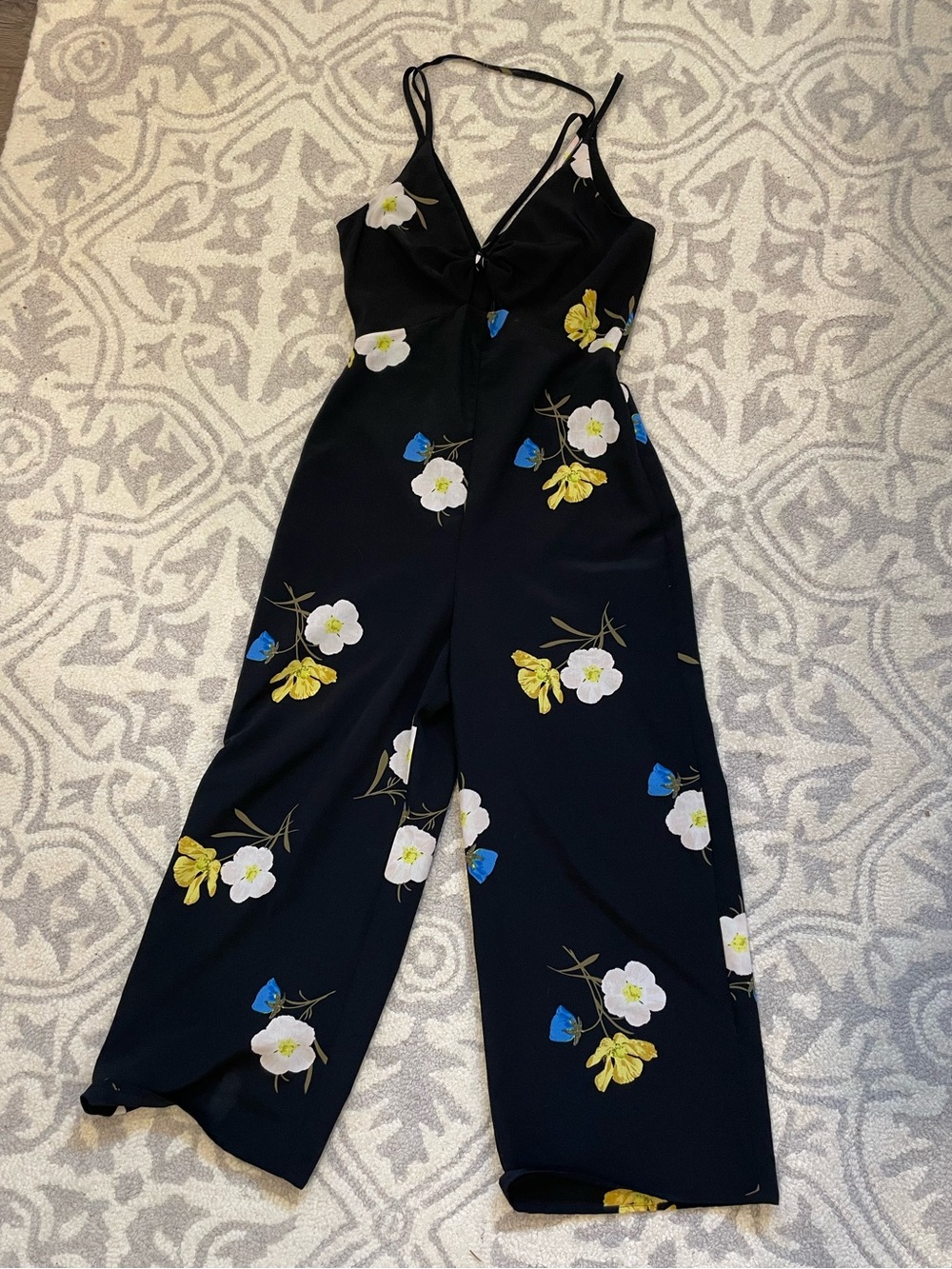 Topshop Black Floral Wide-Leg Jumpsuit